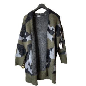 DEX Womens Acrylic-Blend Chunky Knit Open Cardigan Sweater Camoflage Size X US